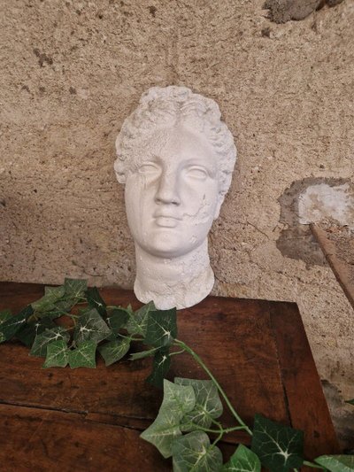 Antica scultura artistica a grandezza naturale con busto di Venere in gesso su placca da muro