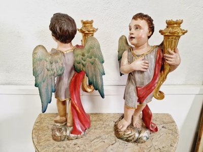 Pair De Porte-torches Anges Antiques Du 19ème Siècle