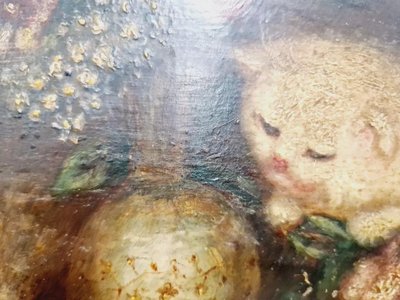 Peinture à l'Huile Chatons XIXe Siècle Signée Costa