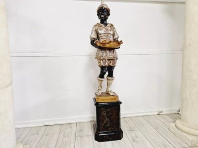 Venezianische Statue aus polychromiertem Holz, 19. Jh.