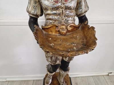 Venezianische Statue aus polychromiertem Holz, 19. Jh.