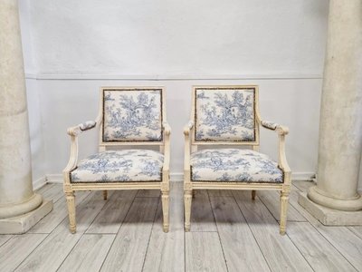 Pair of Antique Directoire Style Bergère Armchairs