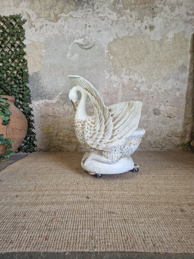 Poltrona vintage in legno massello a forma di cigno in stile Art Déco rara