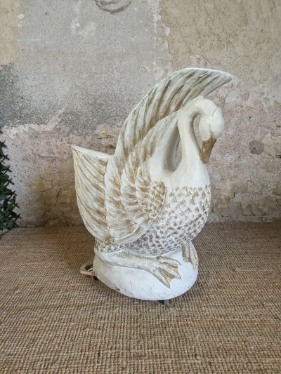 Poltrona vintage in legno massello a forma di cigno in stile Art Déco rara