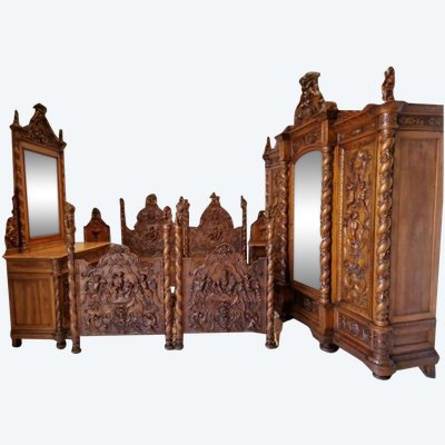 Ensemble De Chambre à Coucher Baroque Antique Italien - Rare