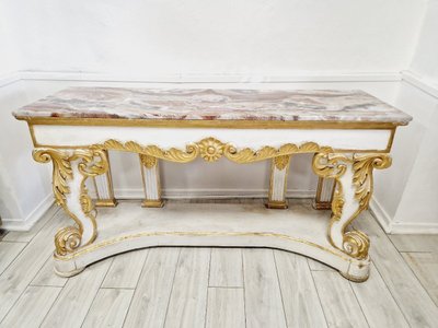 Huge 19th Century Baroque Console Table with Marble Top