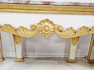 Immense Table Console Baroque Du 19ème Siècle Avec Plateau En Marbre