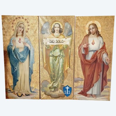 Triptyque De Peintures à l'Huile Religieuses Sur Fond Doré 4995€