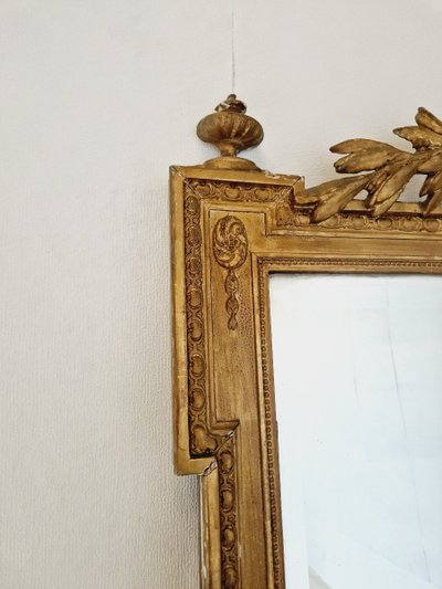 Large Antique Louis XVI Style Gilded Wood Mirror, France