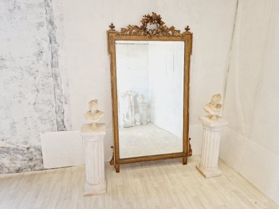 Large Antique Louis XVI Style Gilded Wood Mirror, France