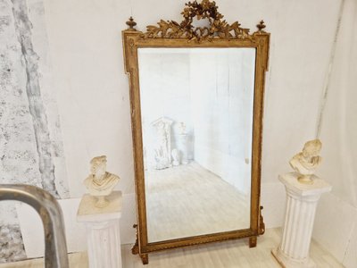 Large Antique Louis XVI Style Gilded Wood Mirror, France