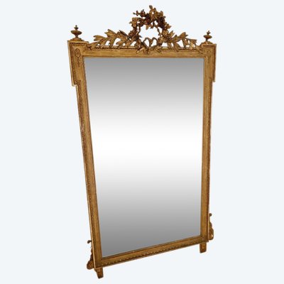 Large Antique Louis XVI Style Gilded Wood Mirror, France