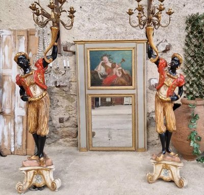 Antique French Oil Painting Mirror 19th Century Louis XVI Style Trumeau