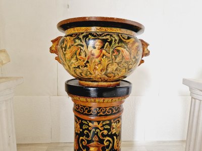 Antique 19th Century Majolica Planter Pot and Base