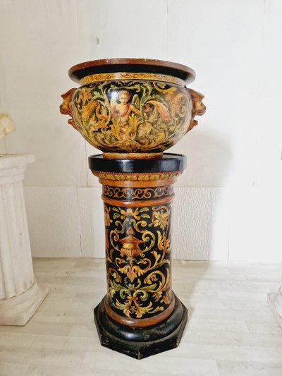 Antique 19th Century Majolica Planter Pot and Base