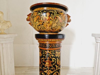 Antique 19th Century Majolica Planter Pot and Base