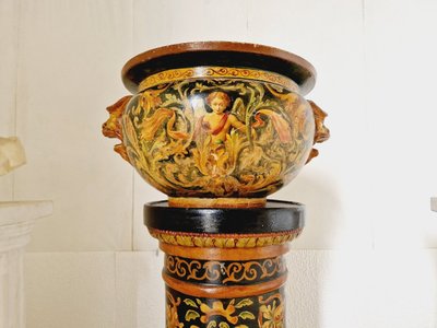 Antique 19th Century Majolica Planter Pot and Base