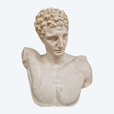 Antique Bust of Hermes in Sculpted Alabaster of French Origin