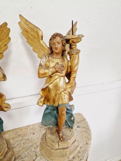 Pair of Antique 18th Century Angel Torch Holders