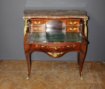 Commode Secrétaire De Style Louis XV En Marqueterie Fin XIX