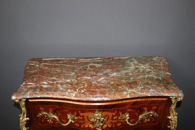 Commode Secrétaire De Style Louis XV En Marqueterie Fin XIX