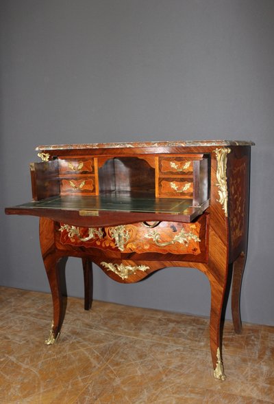 Commode Secrétaire De Style Louis XV En Marqueterie Fin XIX