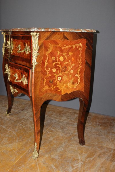 Commode Secrétaire De Style Louis XV En Marqueterie Fin XIX