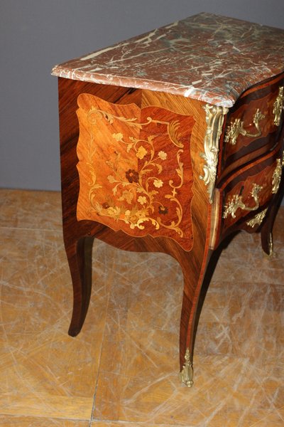 Commode Secrétaire De Style Louis XV En Marqueterie Fin XIX