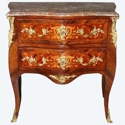 Commode Secrétaire De Style Louis XV En Marqueterie Fin XIX