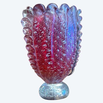 Barovier and Toso 1950 Murano- Venice glass vase. Iridescent with gold and bubbles. Mis h 22