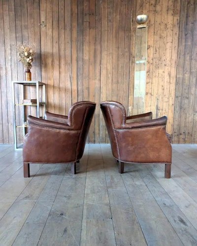 Pair of leather club chairs