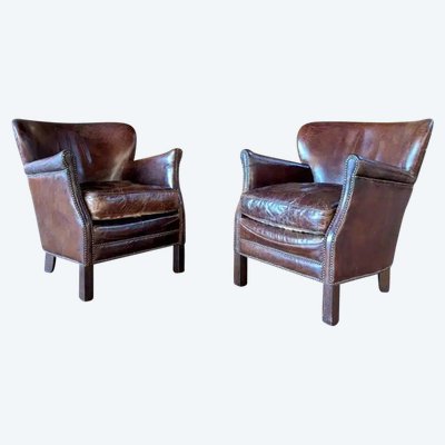 Pair of leather club chairs