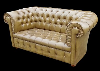 Chesterfield leather sofa Green 2-seater