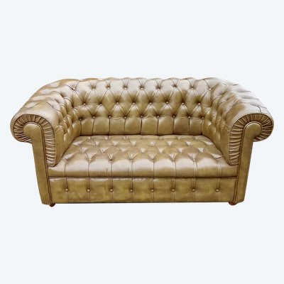 Chesterfield leather sofa Green 2-seater