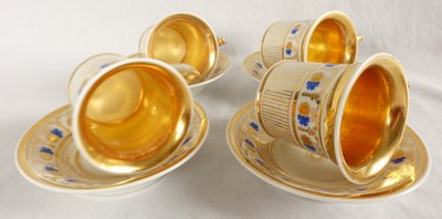 Komplettes Kaffeeservice für 8 Personen, gold- und blaufarbenes Porzellan, Empire-Restaurationszeit - 11 Teile