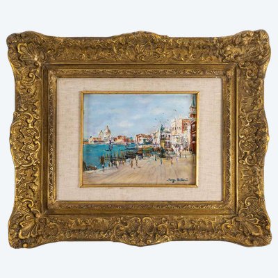 Serge Belloni (1925-2005), Venice Riva degli Schiavoni, oil on wood, circa 1970