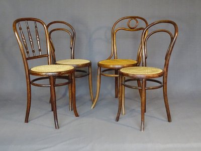 Set di 4 sedie da bistrot in canna, 1905-1925, Kohn, Turpe , Hofmann .