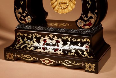 French portico-style "Boulle" mantel clock, circa 1870.