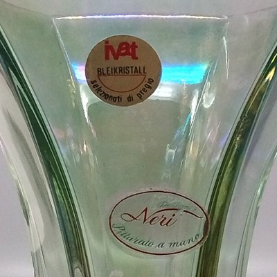 Vase vert et rose en cristal de Nery, fabriqué à la main, datant des années 1970. Fabriqué en Italie