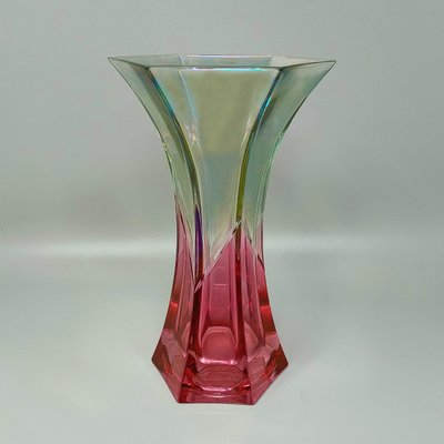 Vase vert et rose en cristal de Nery, fabriqué à la main, datant des années 1970. Fabriqué en Italie