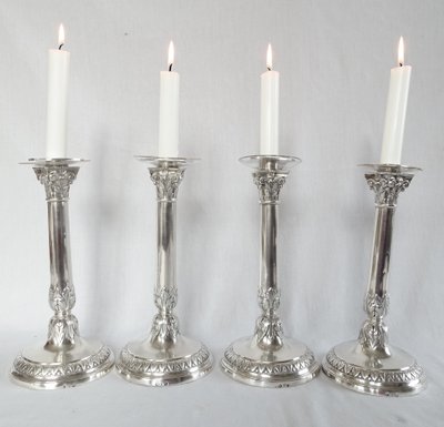 Suite of 4 Empire period solid silver candlestick torches - Coq hallmark