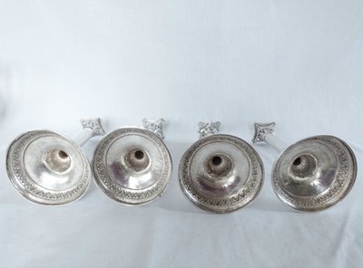 Suite of 4 Empire period solid silver candlestick torches - Coq hallmark