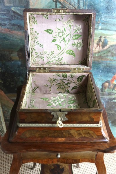 Jewelry box on its table, 19th century