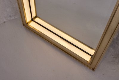 Specchio illuminato in ottone Art Déco modernista