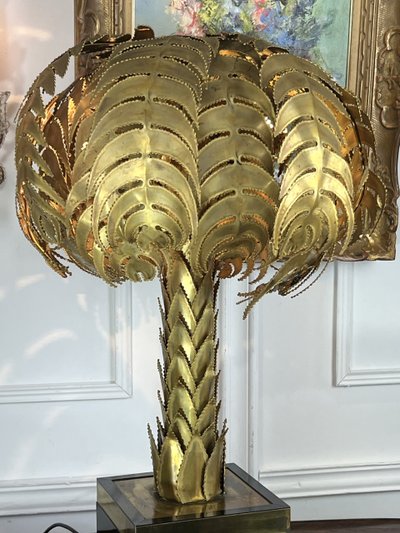 LARGE CHRISTIAN TECHOUEYRES PALM TREE LAMP FOR MAISON JANSEN FROM THE 70S