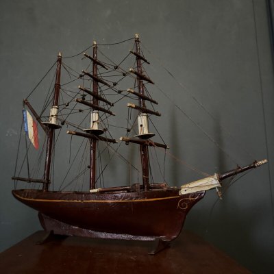 Maquette de bateau français trois-mâts XIXe Cancale