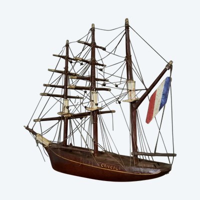 Maquette de bateau français trois-mâts XIXe Cancale