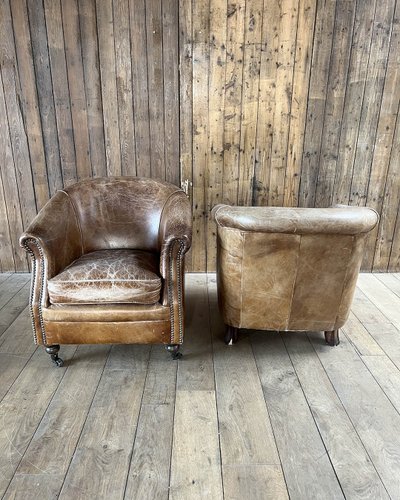 Pair of leather club chairs