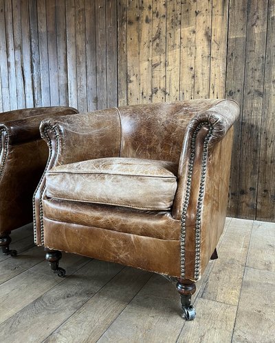 Pair of leather club chairs