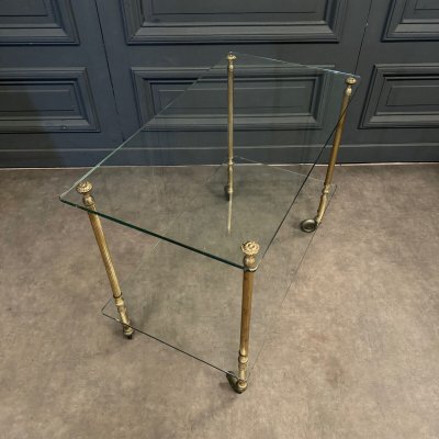 1960er Rollbar mit zwei Tabletts aus Glas und vergoldetem Messing